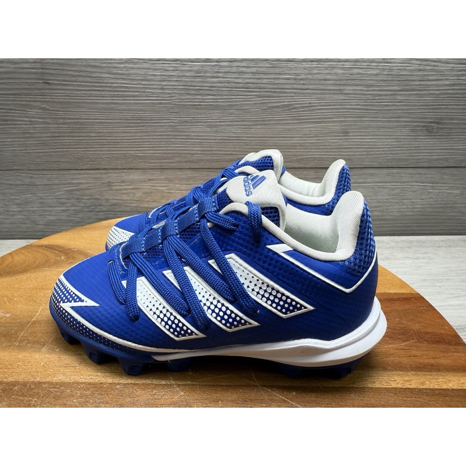 Adidas Rundown Youth Boys Size 10K Blue White Baseball Cleats Shoes