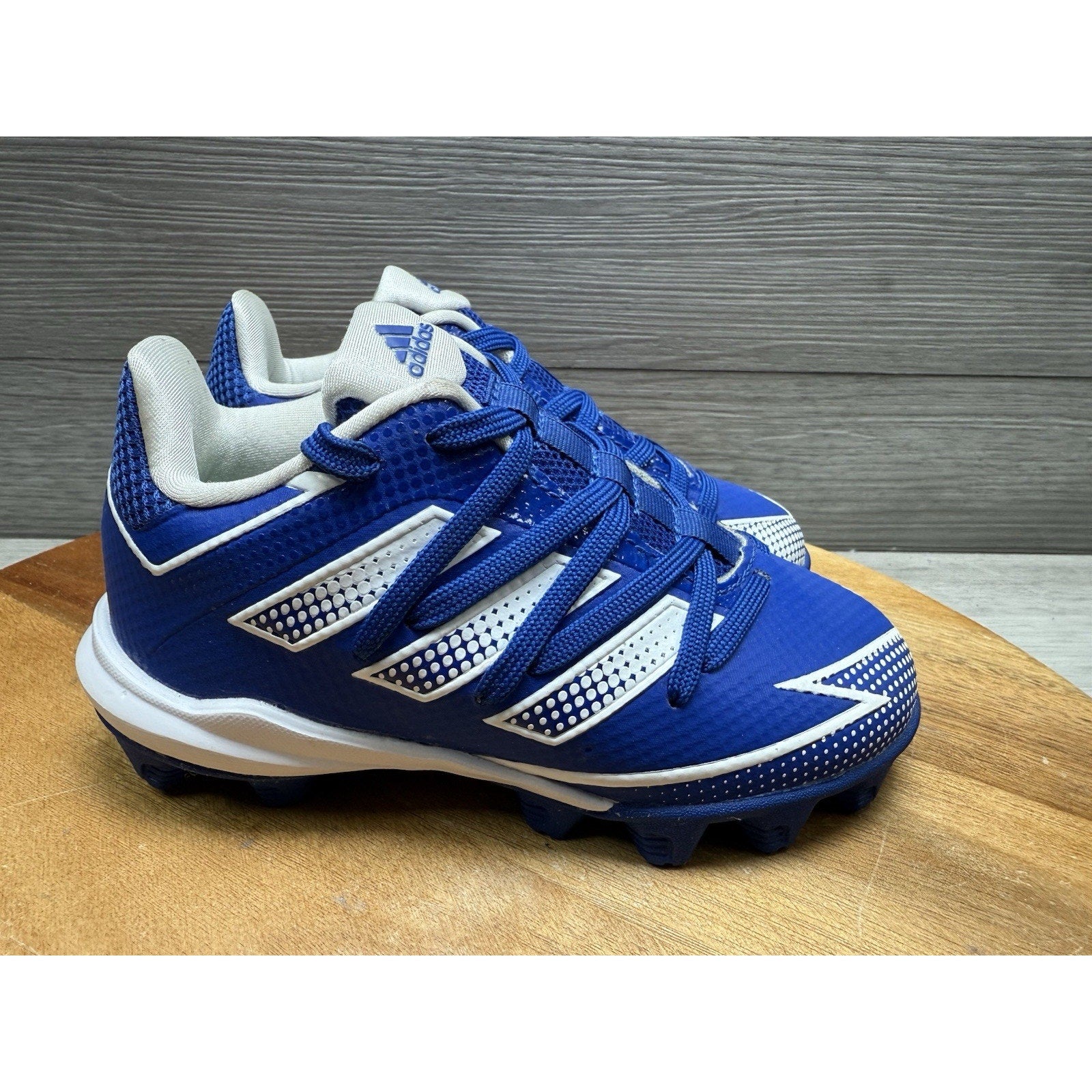 Adidas Rundown Youth Boys Size 10K Blue White Baseball Cleats Shoes