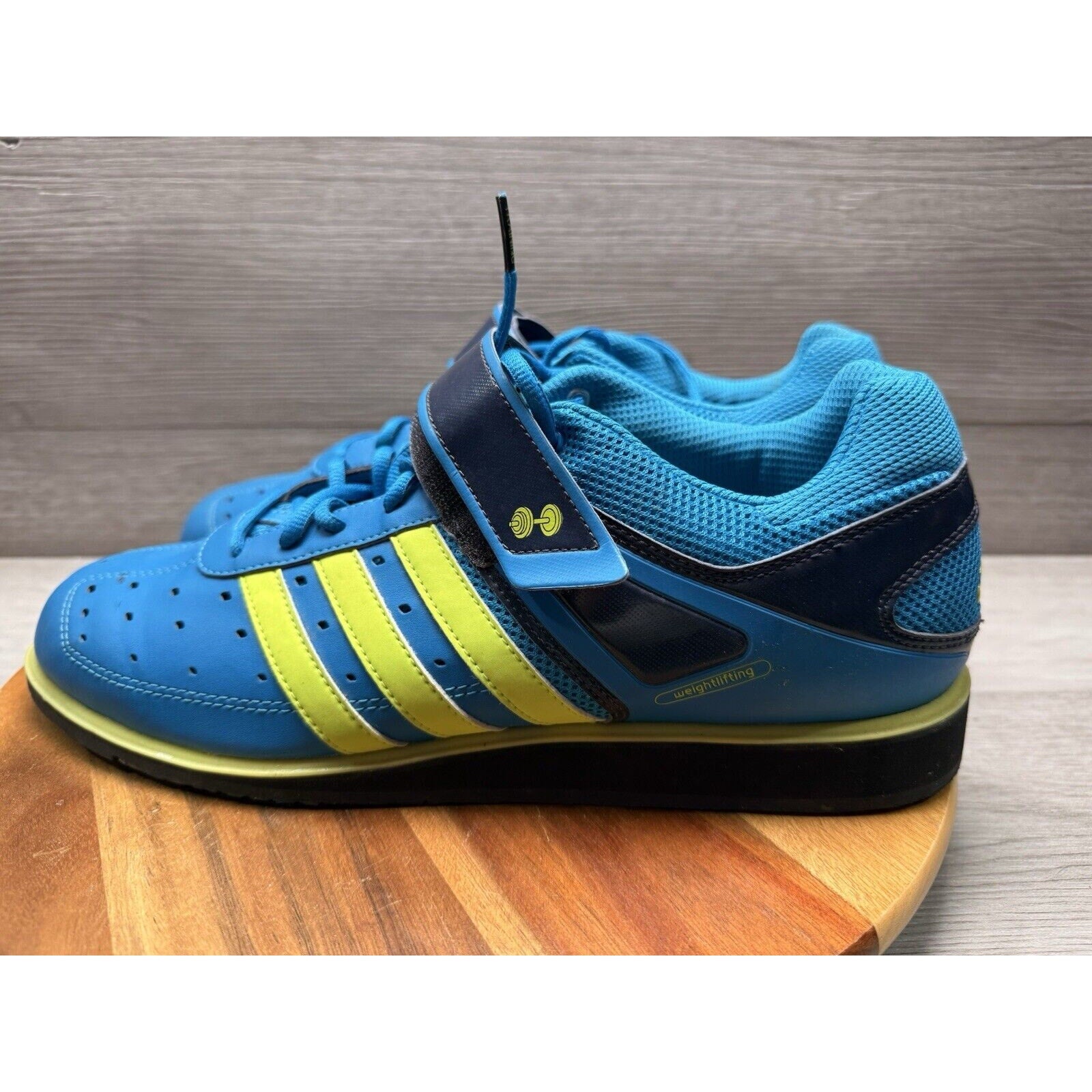 Adidas Power Perfect 2 Weightlifting Mens Size 12 Blue Yellow Sneakers Lace Up