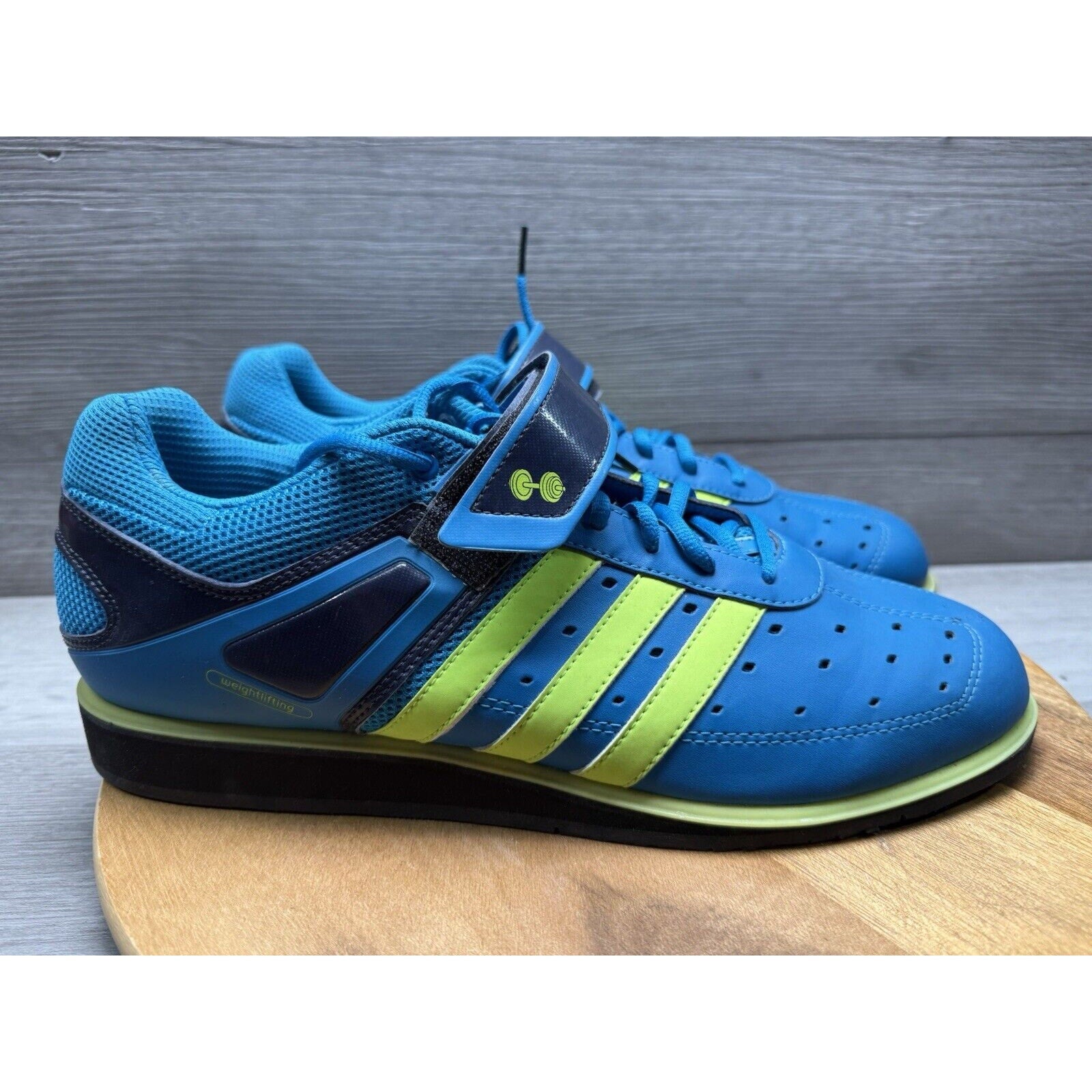 Adidas Power Perfect 2 Weightlifting Mens Size 12 Blue Yellow Sneakers Lace Up